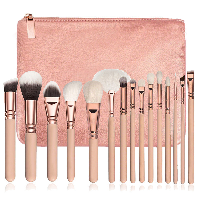 Set de 15 brochas de maquillaje con estuche.
Color: oro rosa.
Juego de herramientas de maquillaje multifuncional.