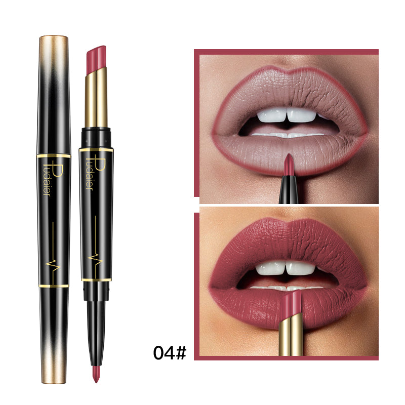 Labial doble con delineador de labios.