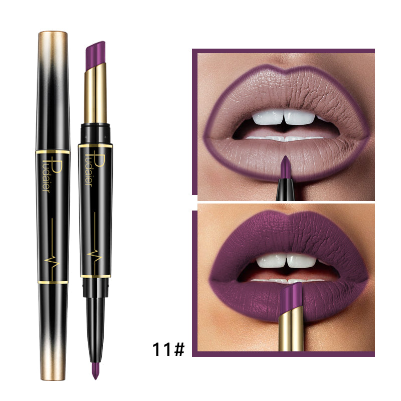 Labial doble con delineador de labios.