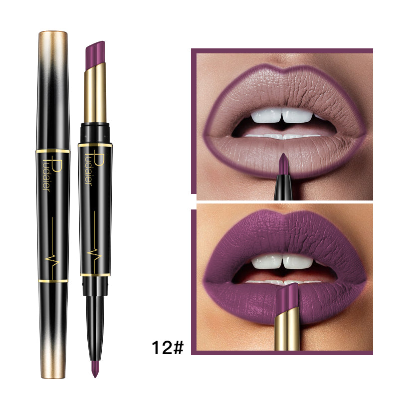 Labial doble con delineador de labios.