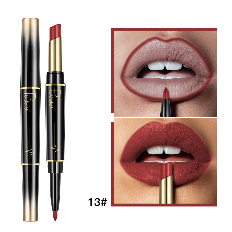 Labial doble con delineador de labios.