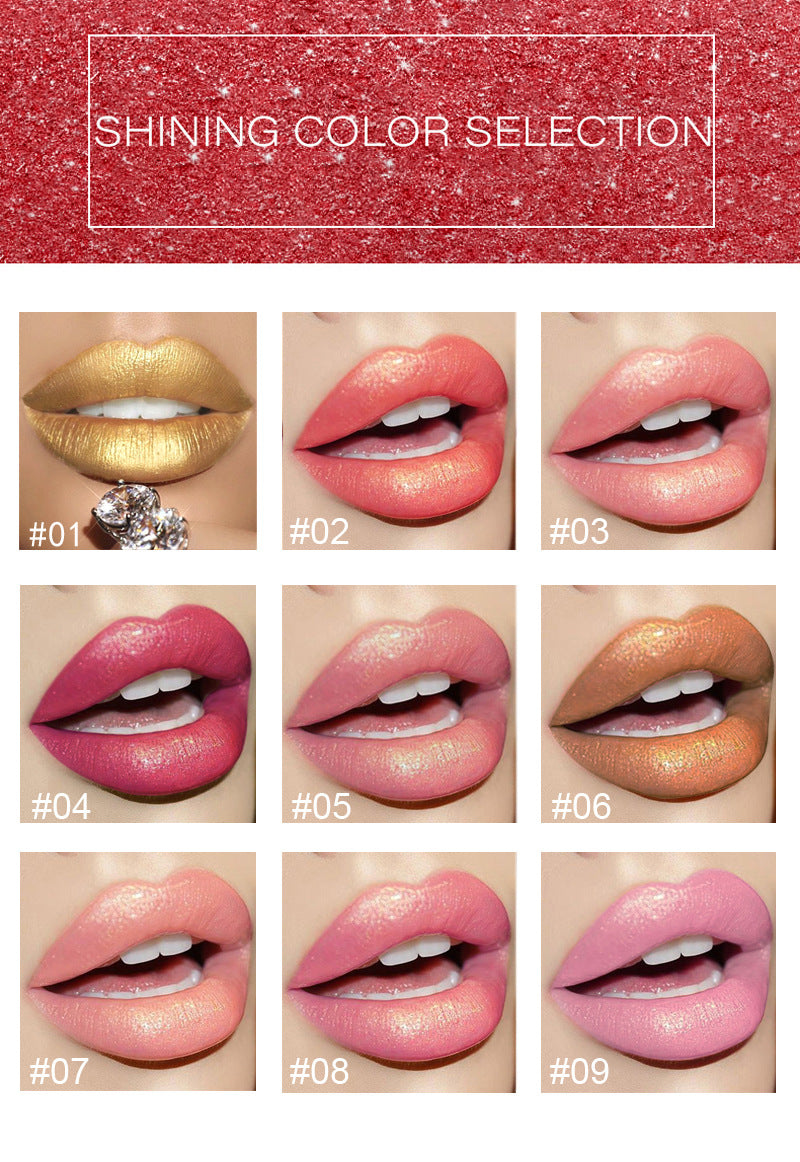 Labial metálico brillante con efecto perlado, labial que cambia de color según la temperatura.