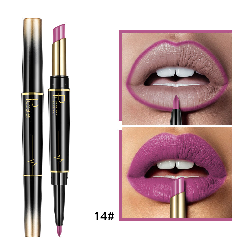 Labial doble con delineador de labios.