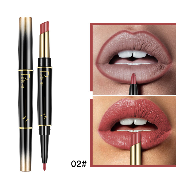 Labial doble con delineador de labios.