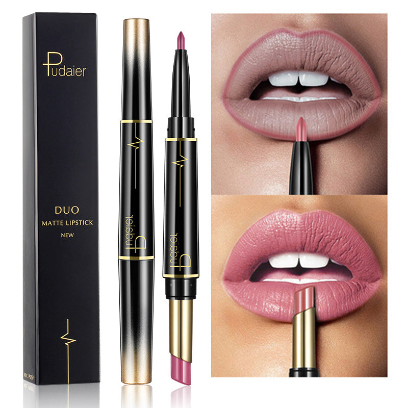 Labial doble con delineador de labios.