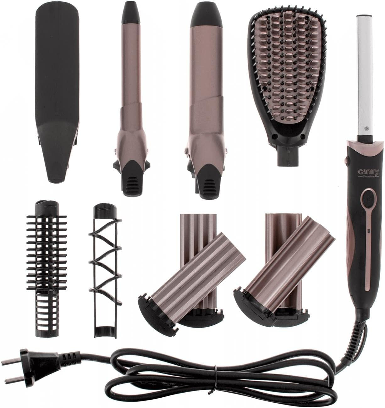 Camry CR2024 Set Cuidado Del Pelo 5 En 1 Plancha Pelo Multifunción, Rizador, Tenacillas, Moldeador, Cepillo Alisador, Revestimiento Cerámico, Todos Los Looks Y Estilos De Peinado Con Un Set