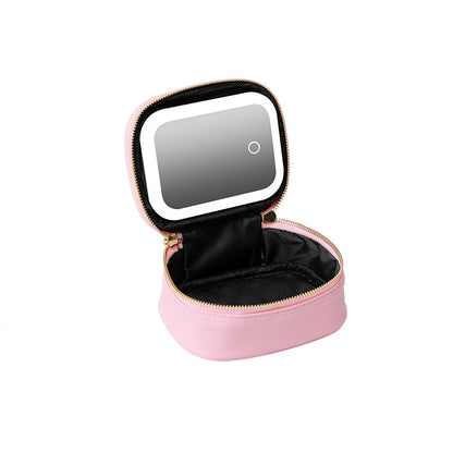 Bolsa de cosméticos portátil con luz LED.