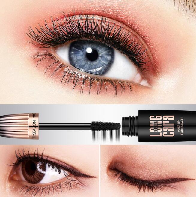 Máscara de pestañas de maquillaje waterproof 4D con fibras de seda, nueva, alargadora y rizadora, color negro.