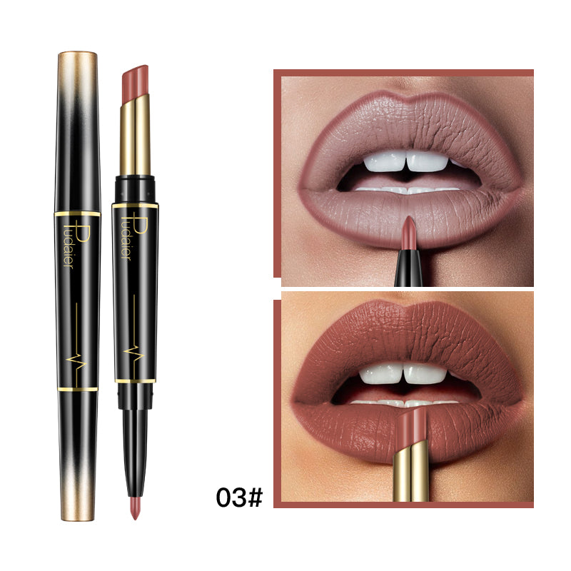Labial doble con delineador de labios.