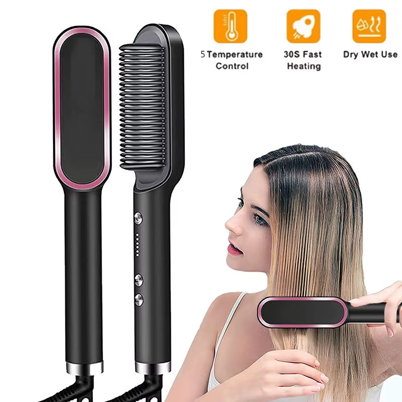 New Dual-Purpose Heated Straightening and Curling Comb with Negative Ions That Won’T Damage Your Hair Hair Straightenercomb