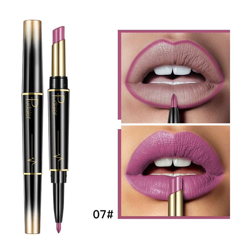Labial doble con delineador de labios.