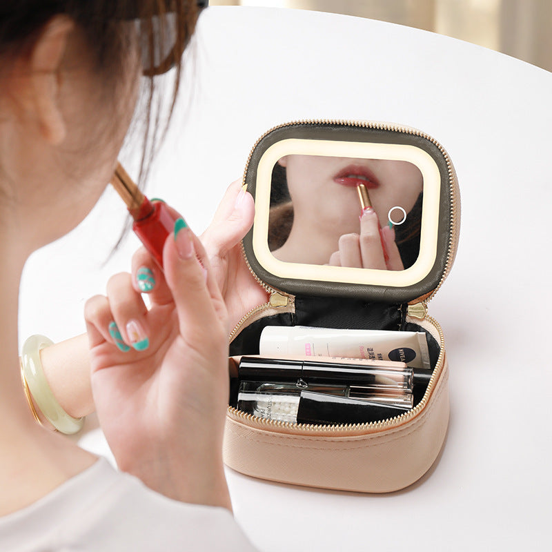 Bolsa de cosméticos portátil con luz LED.
