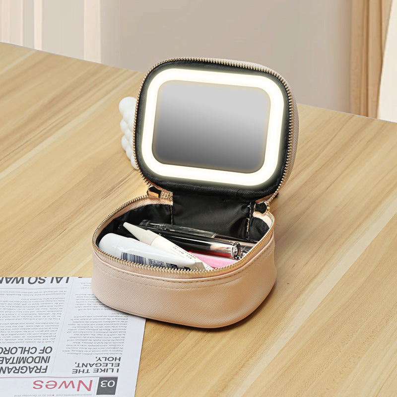 Bolsa de cosméticos portátil con luz LED.