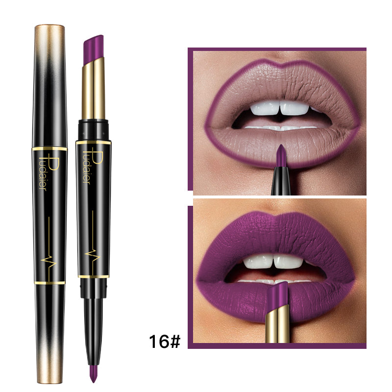 Labial doble con delineador de labios.