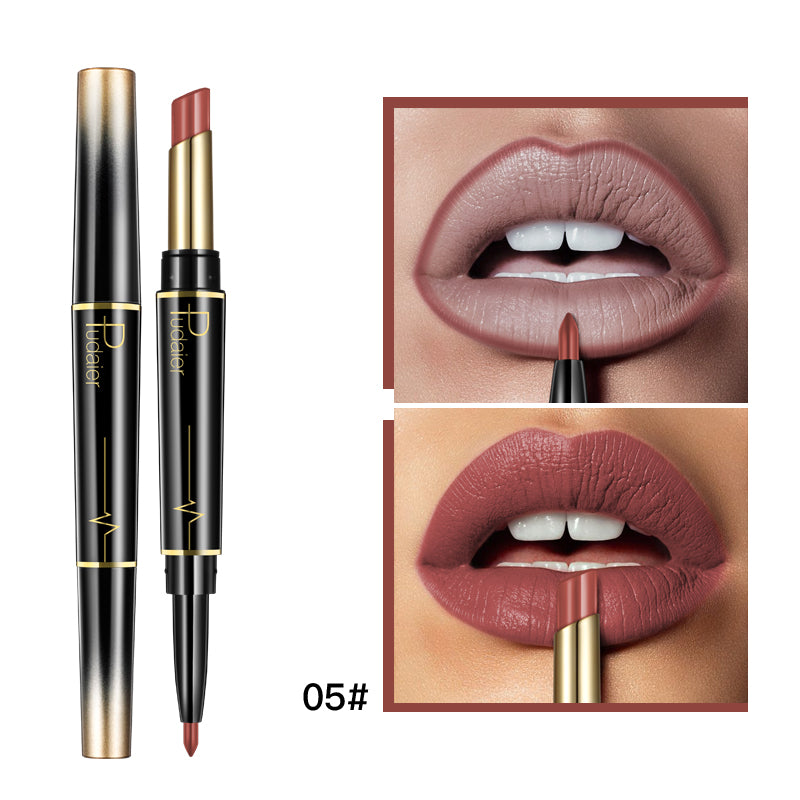 Labial doble con delineador de labios.