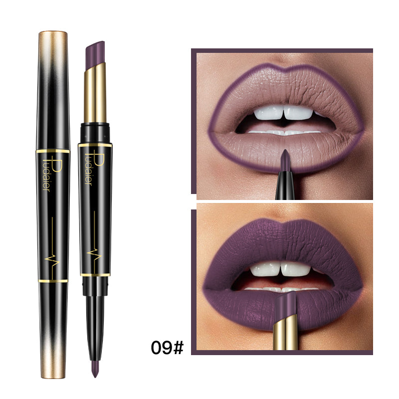 Labial doble con delineador de labios.