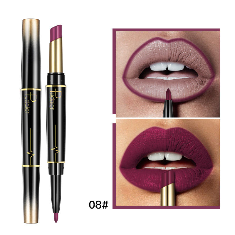 Labial doble con delineador de labios.