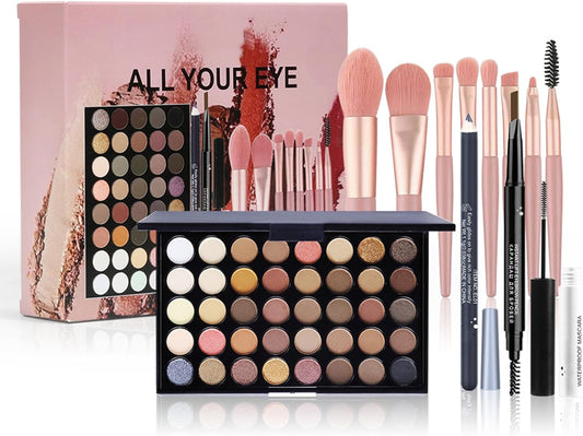 Kit De Maquillaje Mujer Completo Cosmética Set Para Ojos - Todo En Uno Juego De Maquillaje Regalo Para Mujer Con Paleta De Sombras De Ojos Lápiz Delineador Lápiz De Cejas Y Rímel #B