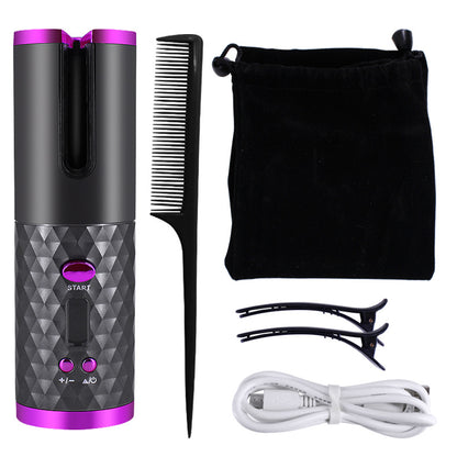 Rizador de cabello automático recargable para mujer, rizador portátil con pantalla LCD, barril cerámico, giratorio para crear ondas y rizos.