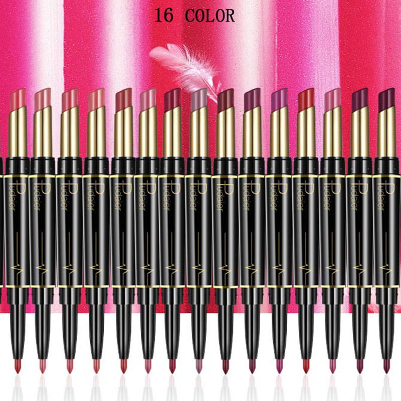 Labial doble con delineador de labios.