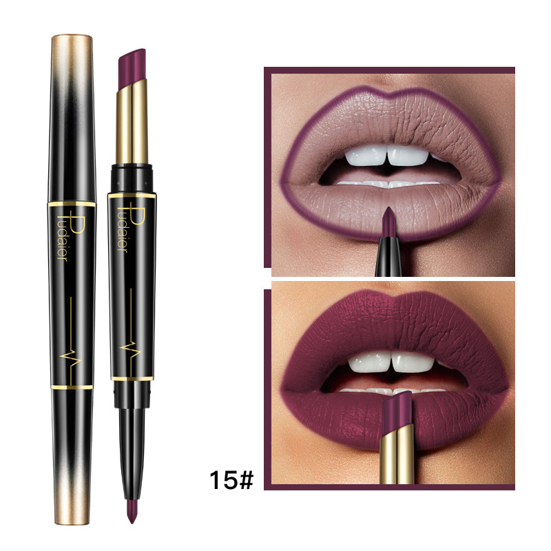 Labial doble con delineador de labios.