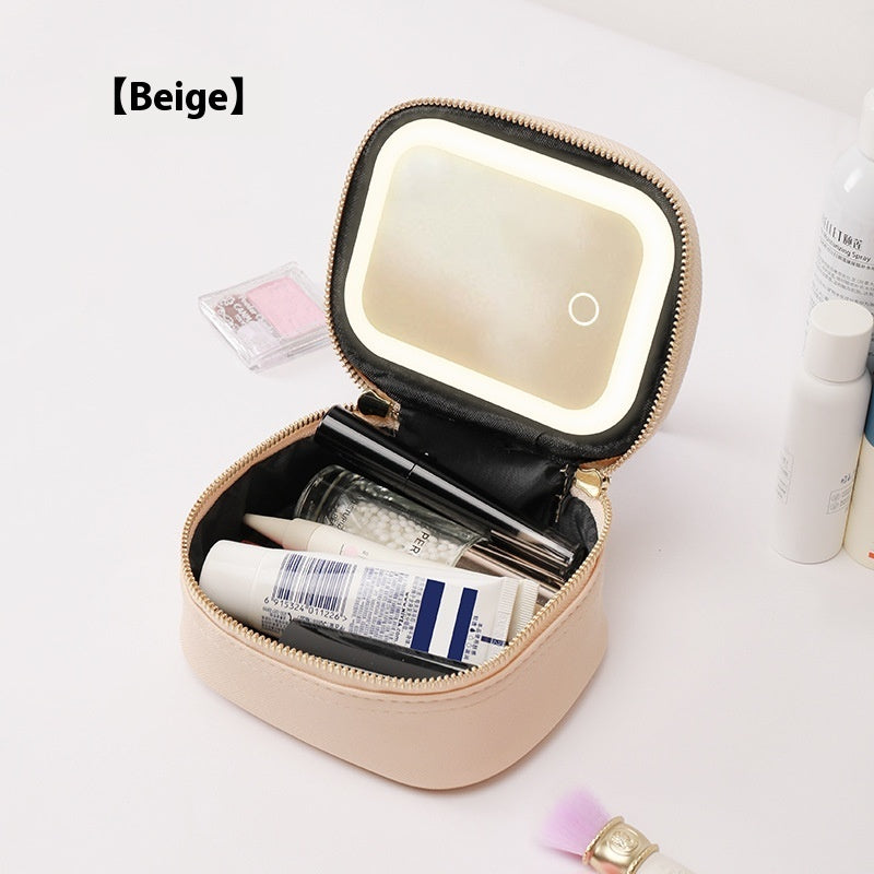 Bolsa de cosméticos portátil con luz LED.