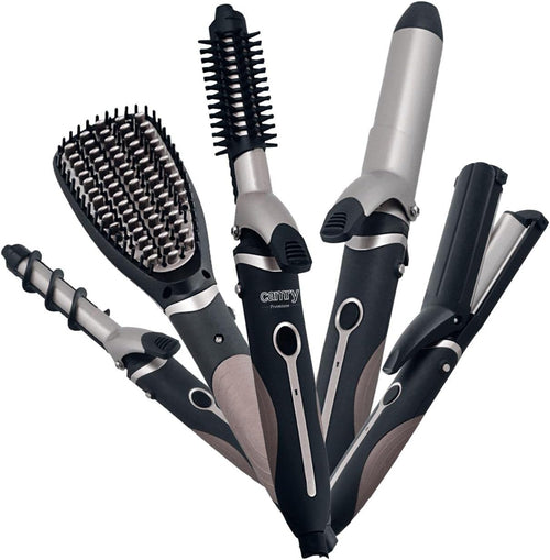 Camry CR2024 Set Cuidado Del Pelo 5 En 1 Plancha Pelo Multifunción, Rizador, Tenacillas, Moldeador, Cepillo Alisador, Revestimiento Cerámico, Todos Los Looks Y Estilos De Peinado Con Un Set
