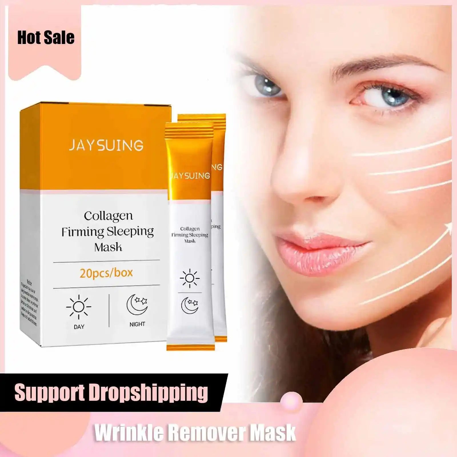 Collagen Moisturizing Mask anti Agi-Ng Nasolabial Wrinkle Remover Tightening Face Firm Fade Fine Lines Brightening Sleeping Mask