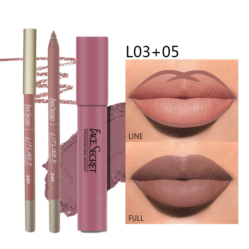 Set de delineador y lápiz labial mate, resistente al agua y de larga duración