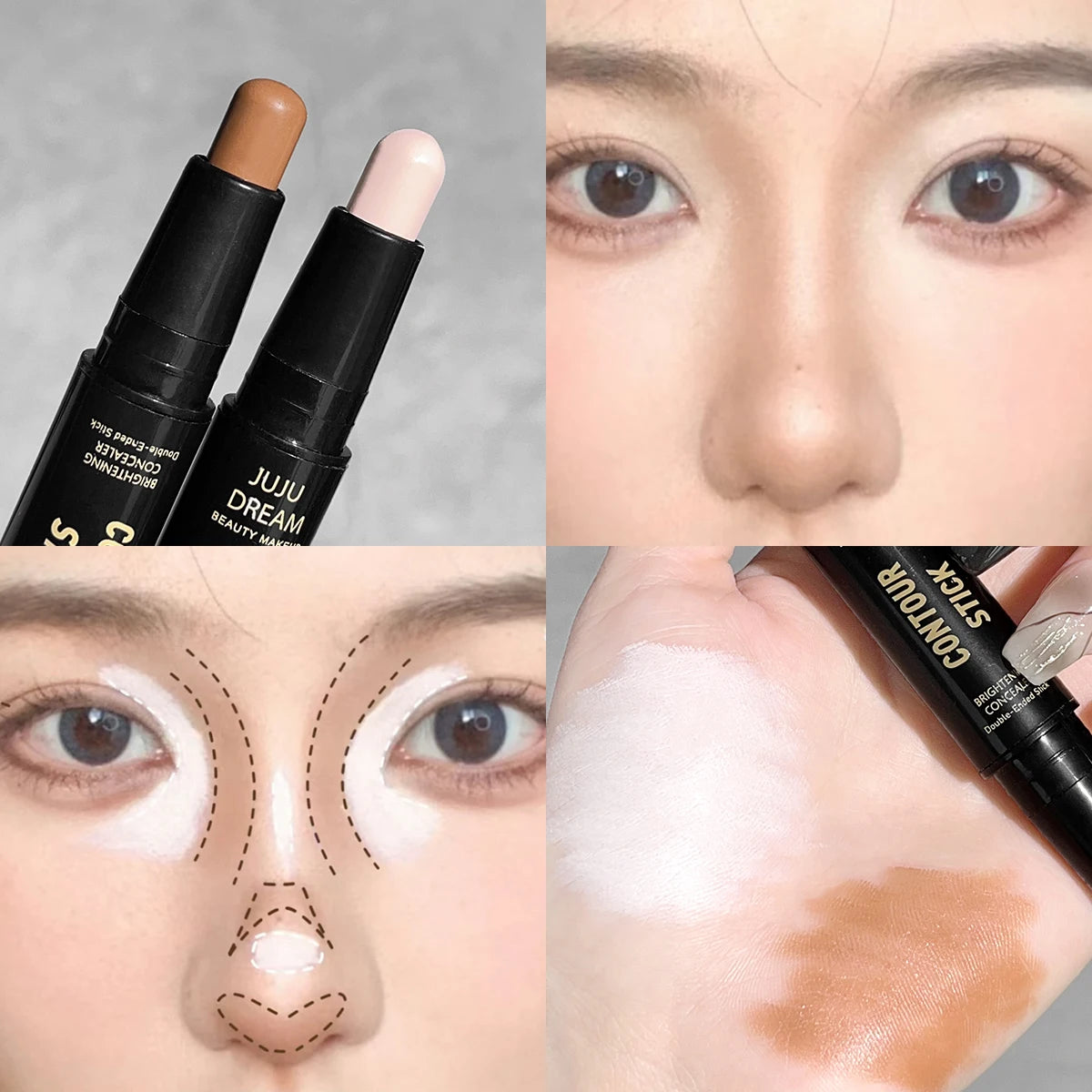 Dual-Ended Contour Stick, Facial Foundation, Concealer, Long-Lasting Dark Circles, Correcting Contour Concealer, Makeup