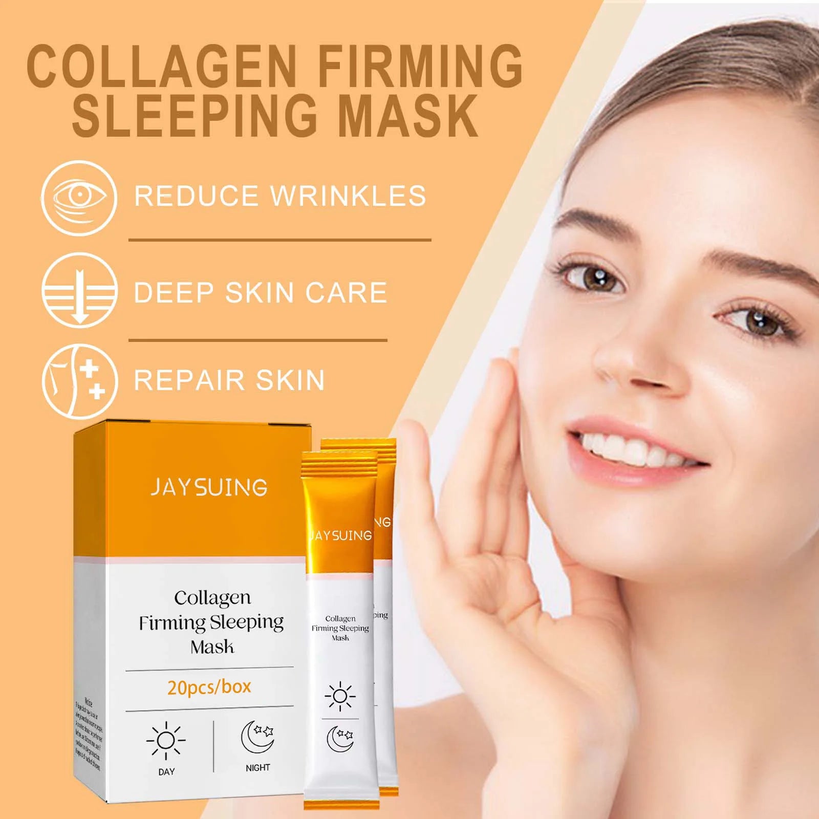 Collagen Moisturizing Mask anti Agi-Ng Nasolabial Wrinkle Remover Tightening Face Firm Fade Fine Lines Brightening Sleeping Mask
