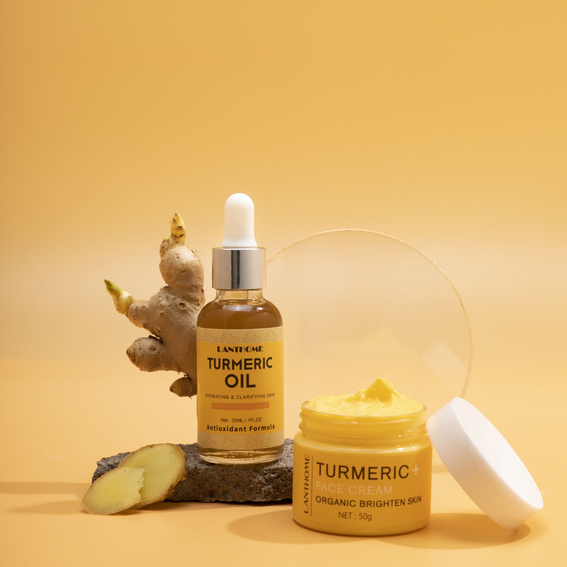 Set de cuidado de la piel con aceite esencial de cúrcuma.