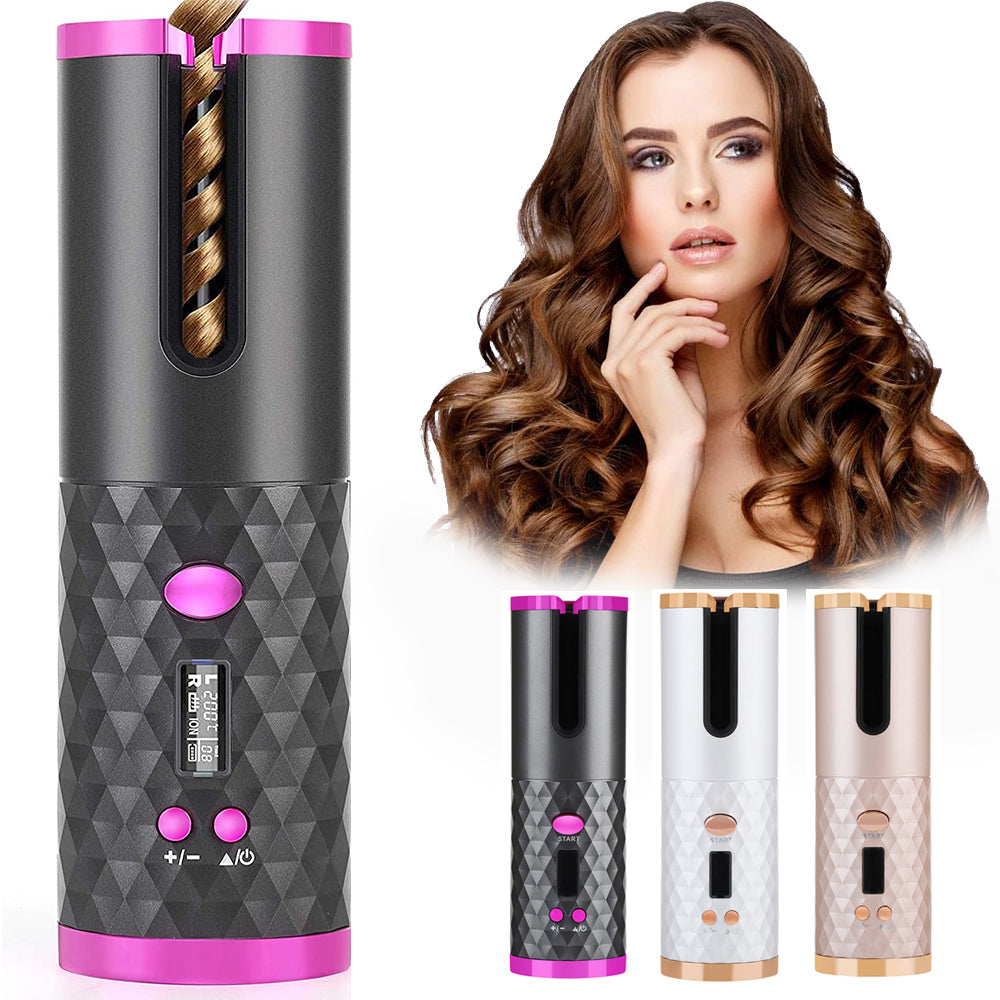Rizador de pelo automático y portátil recargable para mujer.