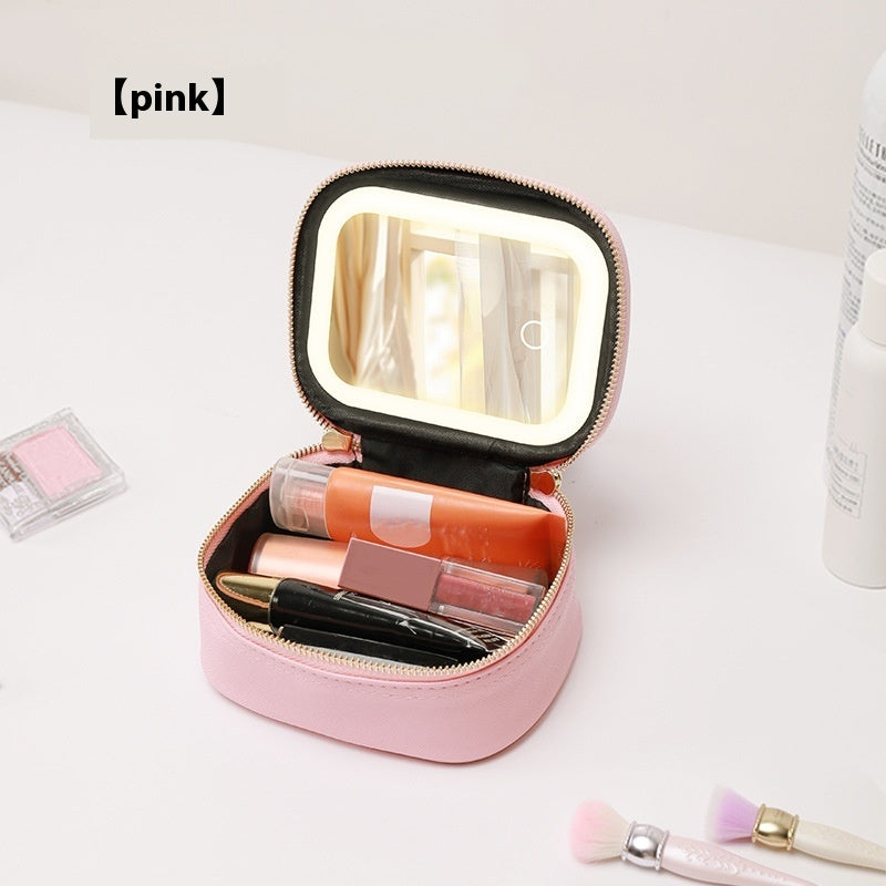 Bolsa de cosméticos portátil con luz LED.