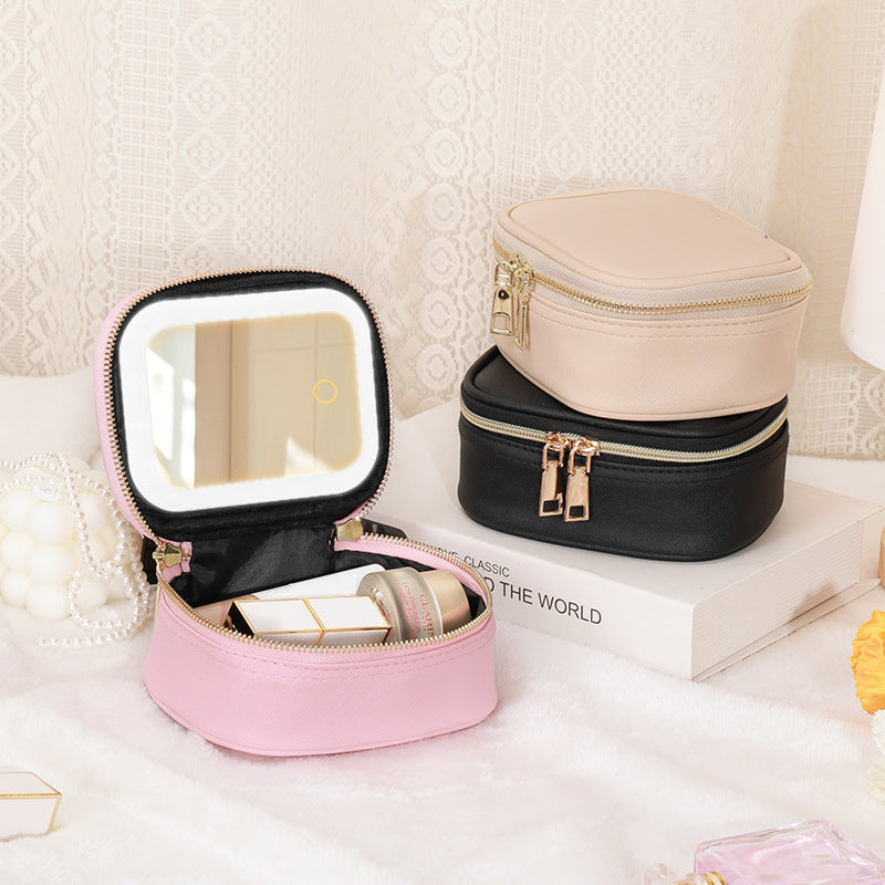 Bolsa de cosméticos portátil con luz LED.
